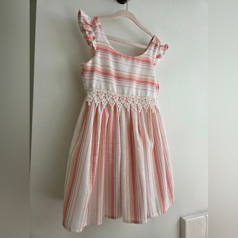 Rare Editions Girls Striped Dress with Lace Detail size 7